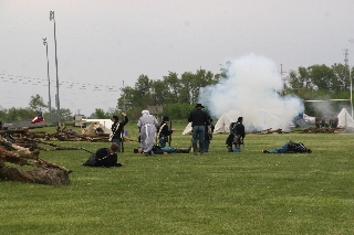 Nurse Grayson attends to wounded among our dismounted troops